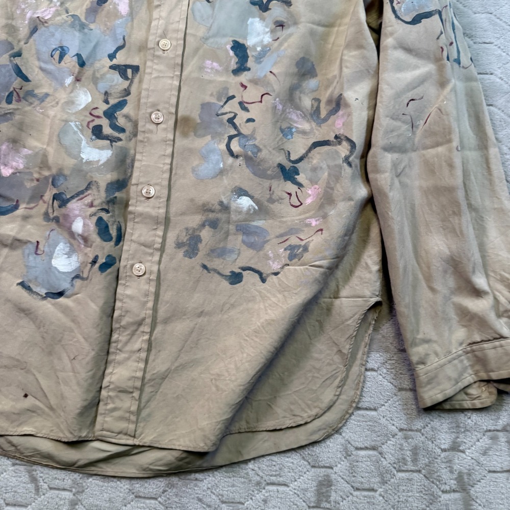 VTG 90s Lanvin Paris Silk Shirt Sz Medium Painted Customized Look - Picture 3 of 15